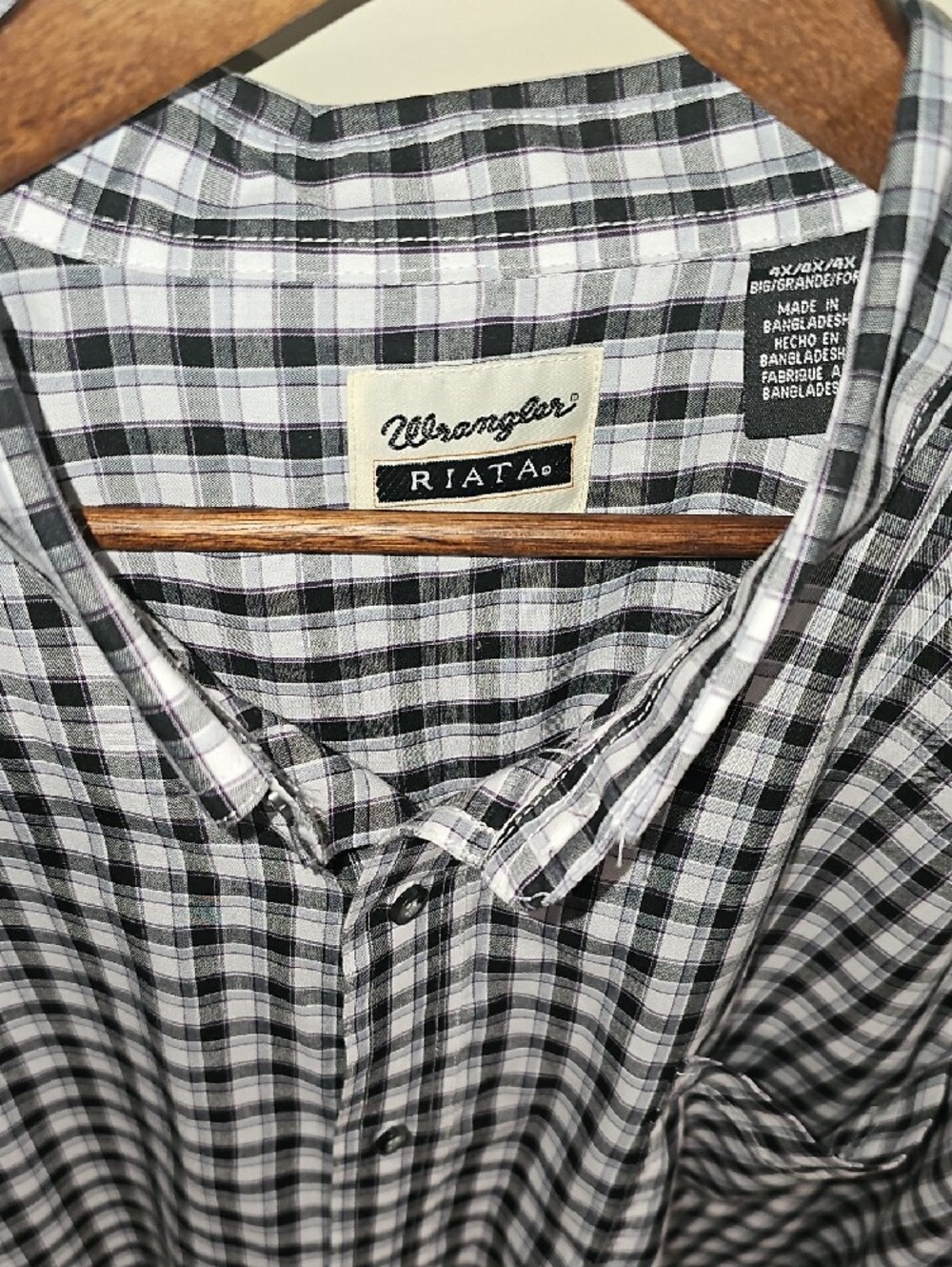 Wrangler Black, White & Purple Plaid Button-Down Shirt Size 4XL - Picture 3 of 6